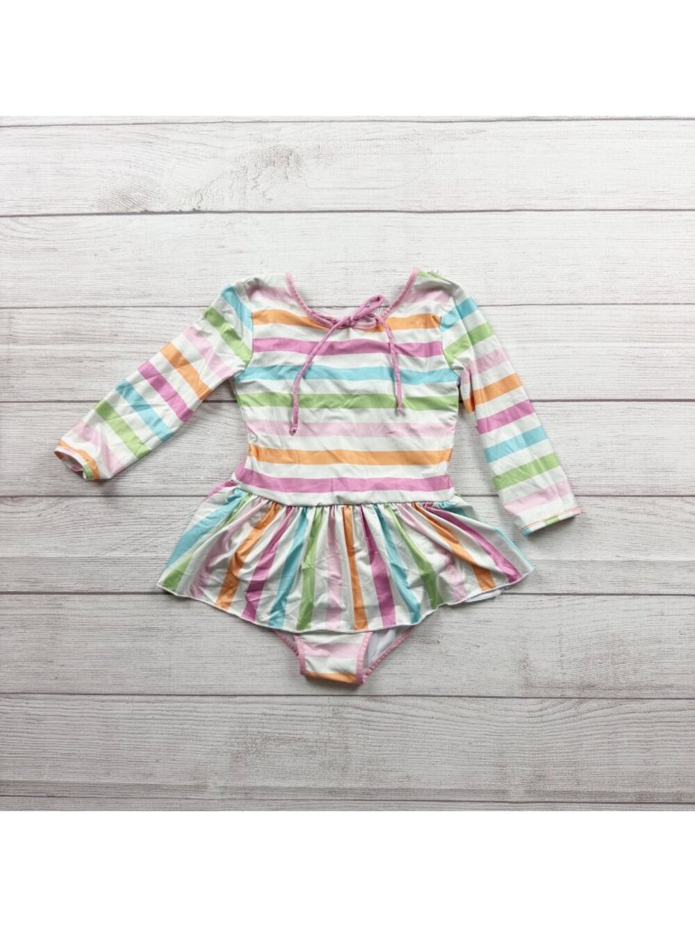 SweetHoney Multicolor Striped Long Sleeve Girls Skirted Swimsuit 6